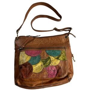 Fossil Key Crossbody Bag Multicolor Patchwork Leather Suede Pocket Key Charm